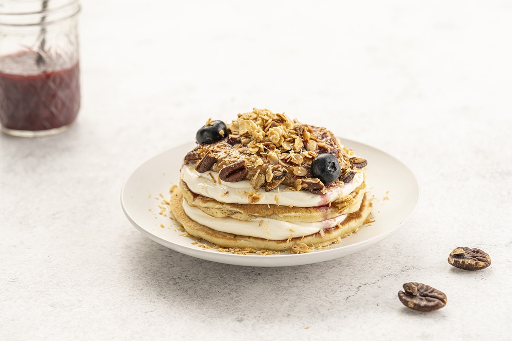 Pancake with Almond butter and Granola