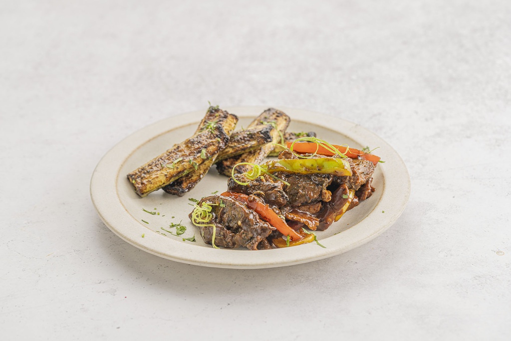 Beef Fajita mixed with fried zucchini