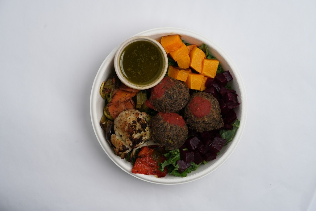 Vegan Meatball Roasted Veg Salad
