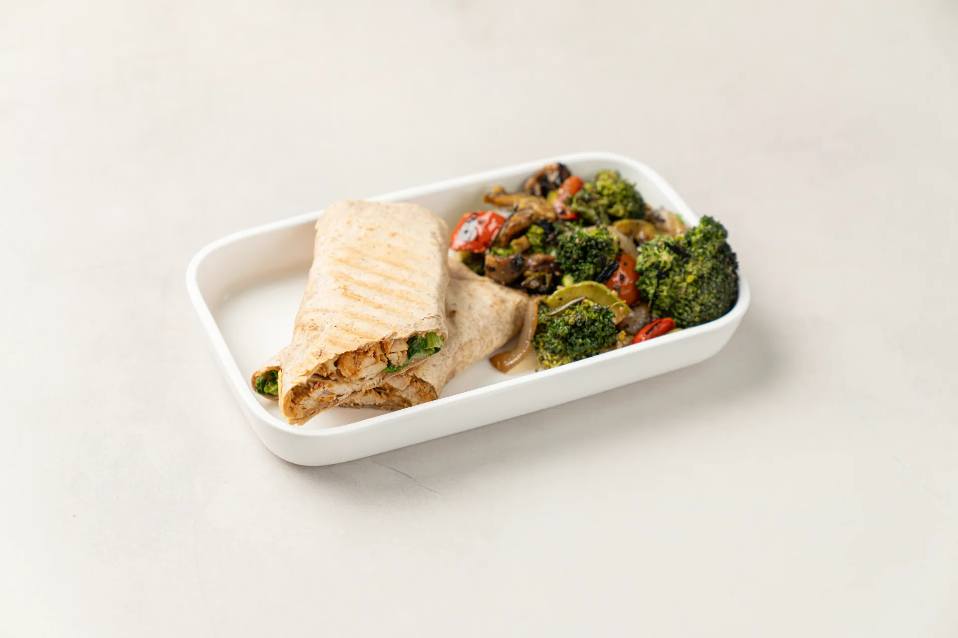 Wrap shish tawook with roasted veg&hummus 